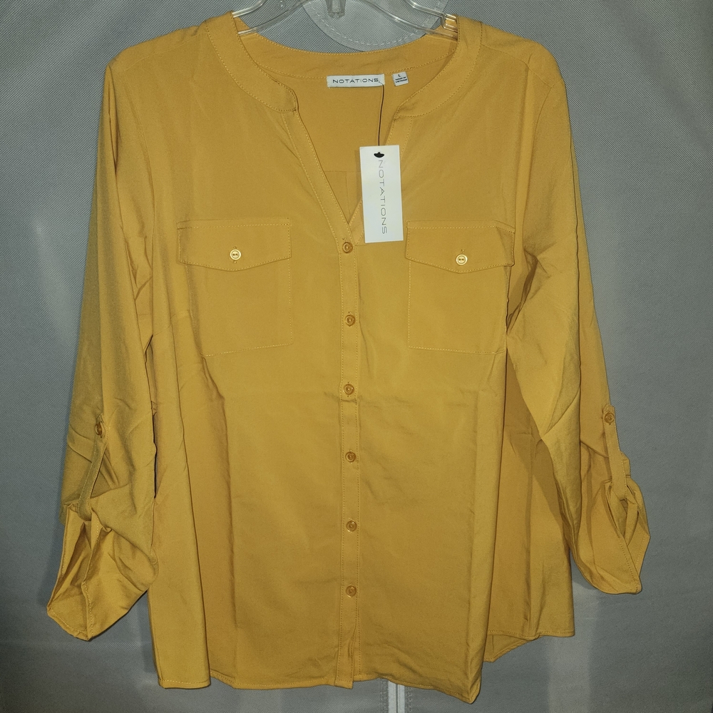 Notations Mustard Button-Front Long Sleeve Shirt